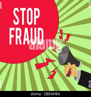 Konzeptionelle Handschrift mit Stop Fraud. Konzept Bedeutung Kampagne Ratschläge zeigen, um aufzupassen, ihre Geld Transaktionen Male Hu Analyse Hand Holdi Stockfoto
