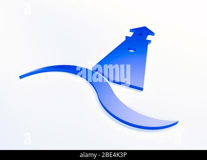 Leuchtturm blau 3D Grafik Logo Illustration mit Meer Meer Strand Welle Clip Art Web Bild Banner Hintergrund Stockfoto