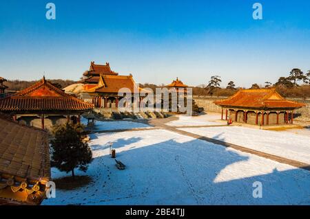 Gebäude im Nordgrab, wo der Gründer der Qing Dynastie Hong Taiji begraben ist. Shenyang, Provinz Liaoning, China. Stockfoto