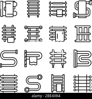 Beheizte Handtuchhalter Symbole gesetzt, Outline-Stil Stock Vektor