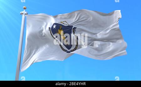 Flagge des amerikanischen Staates Massachusetts, Region der Vereinigten Staaten Stockfoto