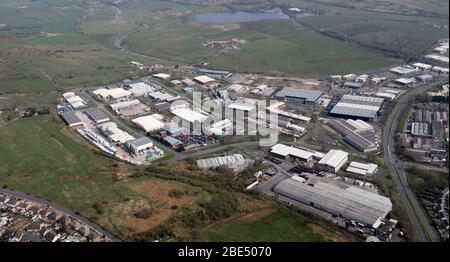 Luftaufnahme des Gewerbegebiet Whitebirk, Blackburn, Lancashire BB1 Stockfoto