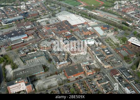 Luftaufnahme des Stadtzentrums von Crewe, Cheshire Stockfoto