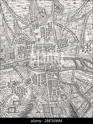 Stadtplan von Paris im 13. Jahrhundert, von Nicolas de La Mare oder Nicolas Delamare Stockfoto