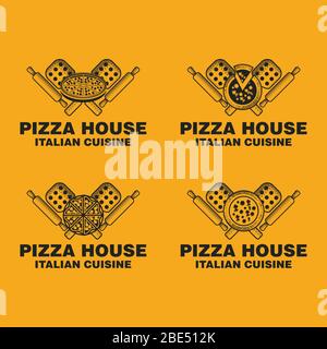 Vintage Retro Pizza Abzeichen, Hot Pizza Logo Vektorgrafik Stock Vektor
