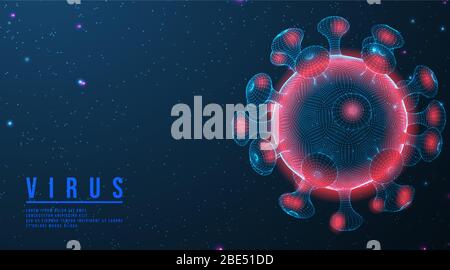 Coronavirus COVID-2019 auf blauem futuristischem Hintergrund. Tödliche Art von Virus 2019-nCoV. 3D-Modelle von Coronavirus-Bakterien. Vektorgrafik. Abstra Stock Vektor