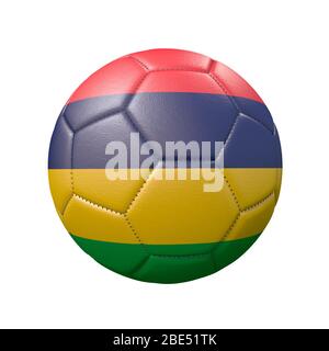 Fußball in Flaggenfarben isoliert auf weißem Hintergrund. Mauritius. 3D-Bild Stockfoto