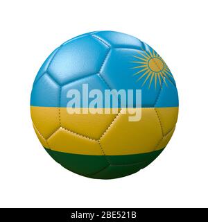 Fußball in Flaggenfarben isoliert auf weißem Hintergrund. Ruanda. 3D-Bild Stockfoto