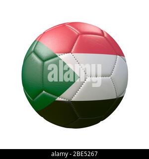 Fußball in Flaggenfarben isoliert auf weißem Hintergrund. Sudan. 3D-Bild Stockfoto