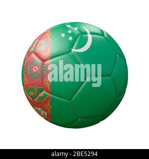 Fußball in Flaggenfarben isoliert auf weißem Hintergrund. Turkmenistan. 3D-Bild Stockfoto