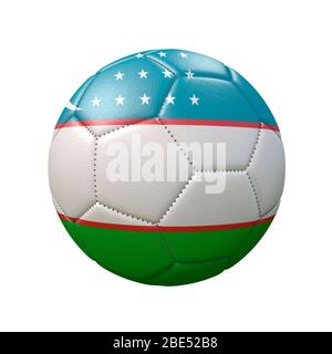 Fußball in Flaggenfarben isoliert auf weißem Hintergrund. Usbekistan. 3D-Bild Stockfoto