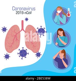 Coronavirus 2019 ncov Infografik mit Lungen und kranken Menschen Stock Vektor