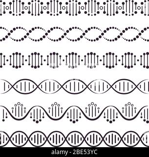 DNA-Helix. Spiral Chromosom Struktur Konzept, horizontal Spiral Molekül, Medizin Wissenschaft DNA-Elemente Vektor-Illustration Set. Desoxyribonukleinsäure Stock Vektor