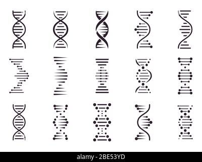 Symbol für spiralförmige DNA. DNA-Molekül Helix Spiralstruktur, Medizin Wissenschaft Chromosom Konzept, Biologie genetische Symbole isoliert Vektor-Symbole gesetzt Stock Vektor