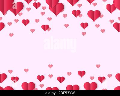 Valentinstag-Banner im Herzdesign. Dekorative Valentinstag Liebe Grenzen, niedliche Papier Elemente Form des Herzens, gefaltet Papier Herzen Vektor Hintergrund Stock Vektor
