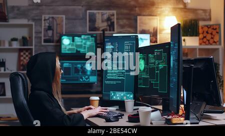 Internationale Hackerinnen wollten wegen Cyber-Verbrechen gegen die Regierung. Stockfoto