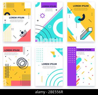 Abstraktes memphis-Poster. Grafischer minimalistischer Rahmen aus den 80ern von memphis, abstrakter Kreis, Linien und Punkte, farbenfrohe geometrische Retro-Einladung Stock Vektor