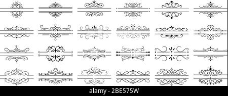 Kalligrafische Trennblätter. Dekorative Retro-Seite Trennrahmen, Hochzeit kalligraphischen Rahmen und dekorative Wirbel floralen Rahmen vintage Vektor isoliert Stock Vektor