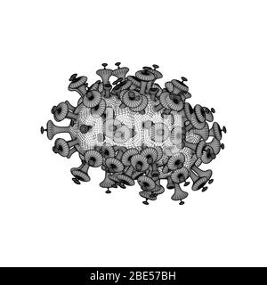 Handgezeichneter Low Poly Drahtrahmen. Coronavirus Bakteria Cell Icon, 2019-nCoV neuartige Coronavirus Bakterien. Keine Infektion und Stop Coronavirus Konzepte. Dange Stock Vektor