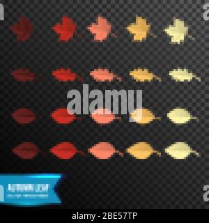 Stellen Sie realistische Vektorgrafiken für Herbstblätter ein, isoliert auf transparentem Hintergrund Stock Vektor