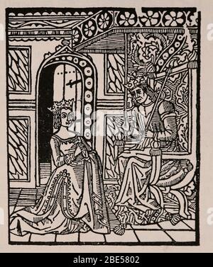 Diego de San Pedro (1437-1498). Kastilische Schriftstellerin. Das Gefängnis der Liebe. Katalanische Übersetzung, 15. Jahrhundert. Abbildung Stockfoto