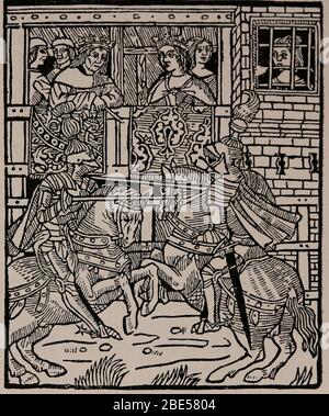 Ritterromantik. Szene des Jousting.15. Jahrhundert. Stockfoto