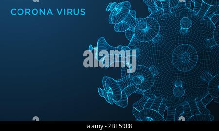 Coronavirus COVID-2019 auf blauem futuristischem Hintergrund. Tödliche Art von Virus 2019-nCoV. 3D-Modelle von Coronavirus-Bakterien. Vektorgrafik. Abstra Stock Vektor