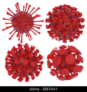 3d-Darstellung der Grippe Covid-19-Zelle auf weiß mit Clipping-Pfad isoliert Stockfoto