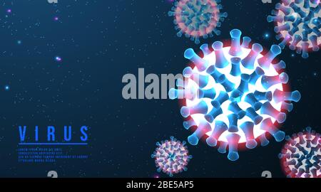 Chinesisches Coronavirus COVID-19 unter dem Mikroskop. Coronavirus-Krankheit. 3d-Vektordarstellung. Infografik zu Webbannern. Vektorgrafik Stock Vektor