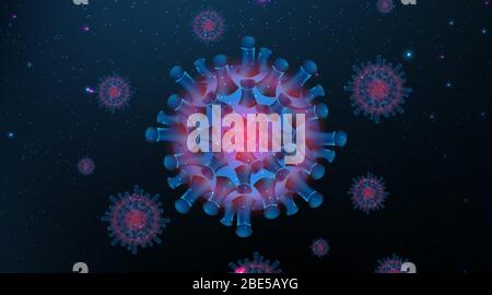 Chinesisches Coronavirus COVID-19 unter dem Mikroskop. Coronavirus-Krankheit. 3d-Vektordarstellung. Infografik zu Webbannern. Vektorgrafik Stock Vektor