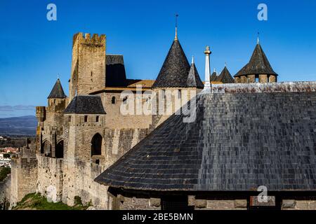 Carcassonne Türmchen, Cite de Carcassonne, Haute Garonne, Frankreich Stockfoto