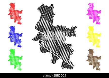 Düsseldorf City (Bundesrepublik Deutschland, Nordrhein-Westfalen) Karte Vektor-Illustration, Skizze Stadt Düsseldorf Karte Stock Vektor