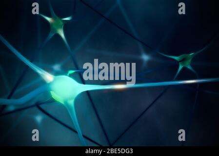 Neuronzellen mit Verbindung des Neuro-Übertragungskonzepts, 3D-Illustration Rendering Stockfoto