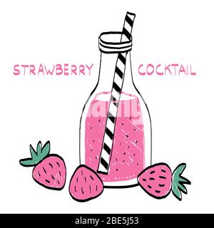 Erdbeer-Coctail in interessanter Tasse Vektor-Illustration Stock Vektor
