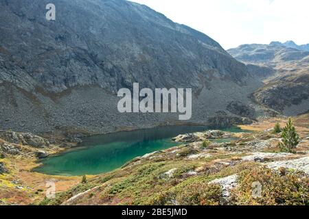 Die Bergseen Crap Alv beim Albulapass in Graubünden, Schweiz Stockfoto