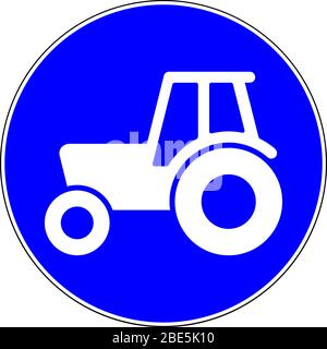 Traktor erlaubt blaues Schild auf weißem Hintergrund Stockfoto