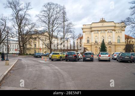 Warschau, Polen - 3. Januar 2019: Collegium Novum, das Gebäude der Alten Bibliothek Stockfoto