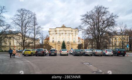 Warschau, Polen - 3. Januar 2019: Collegium Novum, das Gebäude der Alten Bibliothek Stockfoto