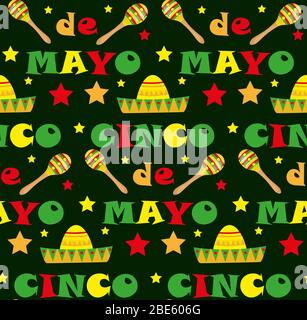 Cinco de Mayo Nahtloses Muster. Mexican Urlaub endlosen Hintergrund, Textur. Illustration. Stockfoto