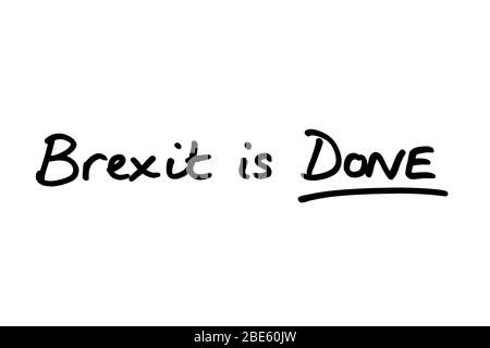 Der Brexit wird handschriftlich auf weißem Hintergrund durchgeführt. Stockfoto