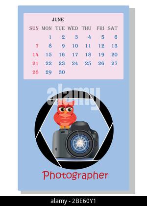 Kalender 2021. Niedlicher Kalender mit lustigen Cartoon-Eulen Stock Vektor