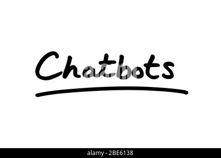 Chatbots handschriftlich auf weißem Hintergrund. Stockfoto