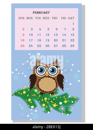 Kalender 2021. Niedlicher Kalender mit lustigen Cartoon-Eulen Stock Vektor