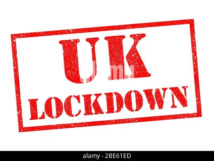 UK-LOCK-DOWN-rote Stempel auf weißem Hintergrund. Stockfoto