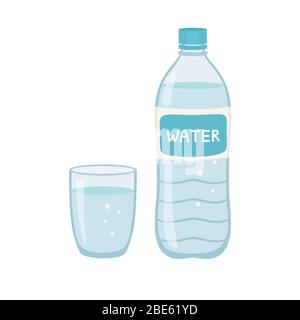 Flasche Wasser Natur und Glas. Vektorgrafik isoliert auf weißem Hintergrund. Stock Vektor