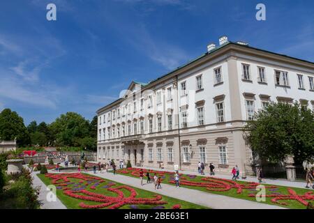 Schloss Mirabell und das Gelände, das im Sound of Music, Salzburg, Österreich, zu sehen war. Stockfoto