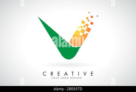 Letter U Logo Design in hellen Farben mit zerbrochenen kleinen Blöcken auf weißem Hintergrund. Vektorgrafik Design. Pixel Art des U Letter-Logos. Stock Vektor