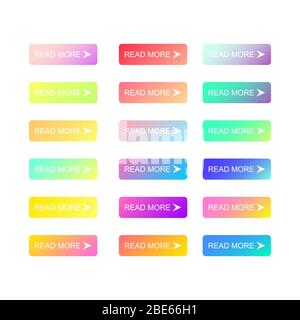 Vektor-Set von modernen Gradient für Web- oder App oder Spiel-Buttons. Trendige Farbverlauf mit Text Mehr lesen und Pfeil Stock Vektor