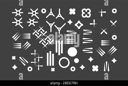 Set von modernen minimalistischen abstrakten Formen Design-Elemente. Minimaler moderner schwarzer Hintergrund und weiße Figuren Stock Vektor