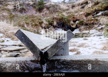 Pferdewasserrinne, Pferdewasserquelle auf dem Weg zu Herrn Floyen im Wald bei Bergen, Norwegen, Skandinavien. Stockfoto